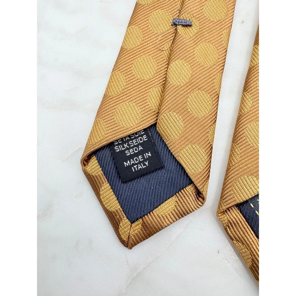 Ermenegildo Zegna Men's Tie 100% Silk Bronze Gold Polka Dot‎ Italy 3.5